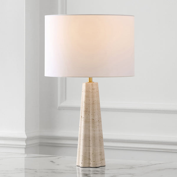 Safavieh Naveen Table Lamp - Elegant Linen Shade With Striking Stone Base For Chic Home Décor And Ambiance Travertine ,White Travertine ,Iron ,Shade Ctl1082a
