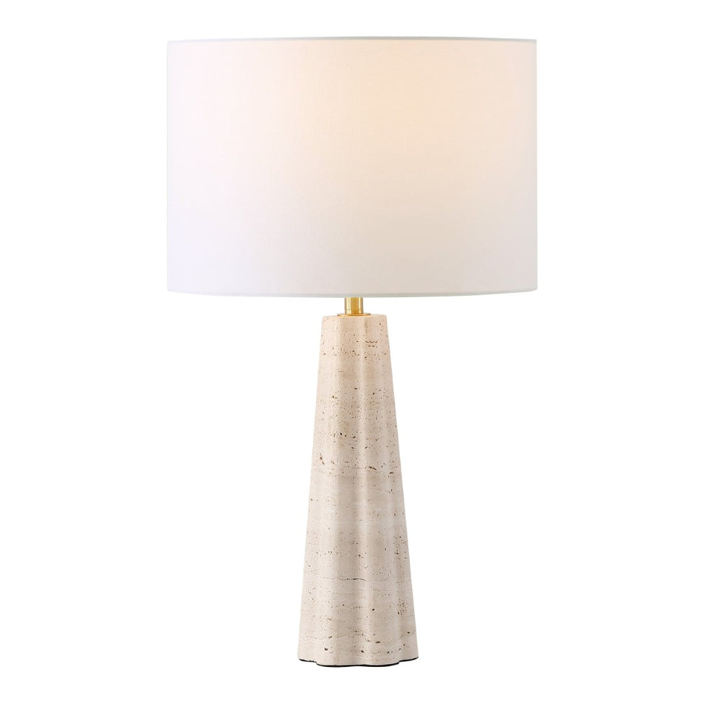 Safavieh NAVEEN Travertine Table Lamp – Elegant White Linen Shade & Sturdy Iron Base for Modern Spaces CTL1082A