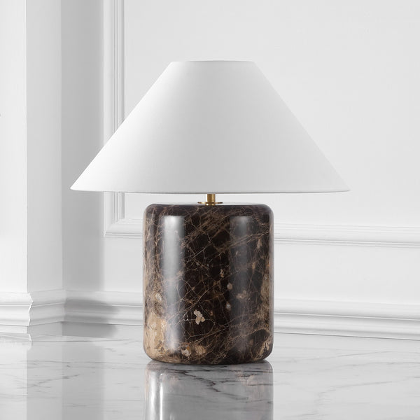 Safavieh Kathariana Marble Table Lamp - Timeless Elegance With Cotton Shade And Iron Base For Modern Spaces Dark Brown ,White Marble ,Metal ,Shade Ctl1086a