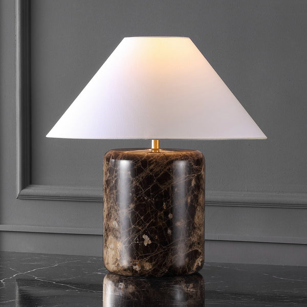 Safavieh Kathariana Marble Table Lamp - Timeless Elegance With Cotton Shade And Iron Base For Modern Spaces Dark Brown ,White Marble ,Metal ,Shade Ctl1086a