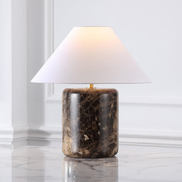 Safavieh Kathariana Marble Table Lamp - Timeless Elegance With Cotton Shade And Iron Base For Modern Spaces Dark Brown ,White Marble ,Metal ,Shade Ctl1086a