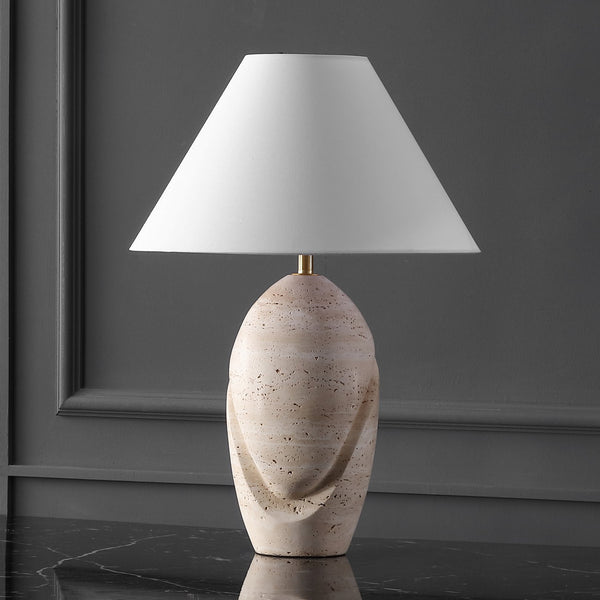 Safavieh Janette Table Lamp – Sophisticated Home Decor With Elegant Design, Sturdy Iron Construction & Linen Shade Travertine ,White Travertine ,Metal ,Shade Ctl1087a