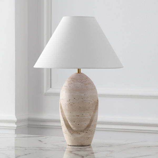 Safavieh Janette Table Lamp – Sophisticated Home Decor With Elegant Design, Sturdy Iron Construction & Linen Shade Travertine ,White Travertine ,Metal ,Shade Ctl1087a