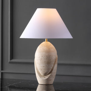 Safavieh Janette Table Lamp – Sophisticated Home Decor With Elegant Design, Sturdy Iron Construction & Linen Shade Travertine ,White Travertine ,Metal ,Shade Ctl1087a