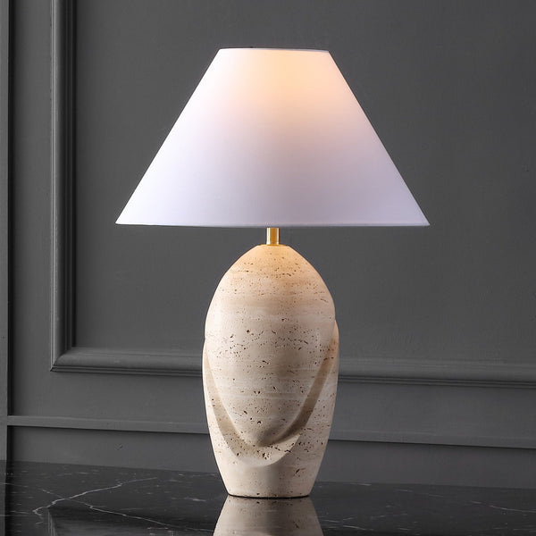 Safavieh Janette Table Lamp – Sophisticated Home Decor With Elegant Design, Sturdy Iron Construction & Linen Shade Travertine ,White Travertine ,Metal ,Shade Ctl1087a