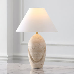 Safavieh Janette Table Lamp – Sophisticated Home Decor With Elegant Design, Sturdy Iron Construction & Linen Shade Travertine ,White Travertine ,Metal ,Shade Ctl1087a