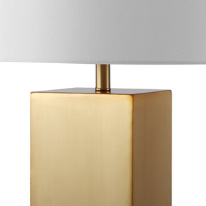 Safavieh HANK Modern Square Table Lamp in Polished Gold & White Linen Shade - Elegant Lighting for Any Room CTL1088A