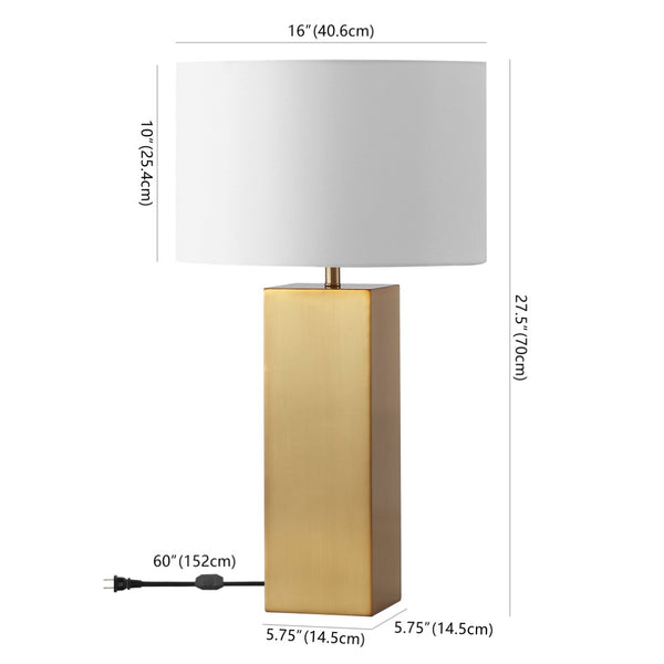 Safavieh HANK Modern Square Table Lamp in Polished Gold & White Linen Shade - Elegant Lighting for Any Room CTL1088A