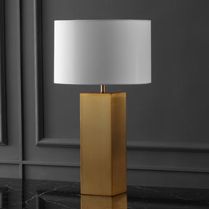 Safavieh HANK Modern Square Table Lamp in Polished Gold & White Linen Shade - Elegant Lighting for Any Room CTL1088A