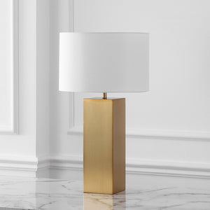 Safavieh HANK Modern Square Table Lamp in Polished Gold & White Linen Shade - Elegant Lighting for Any Room CTL1088A