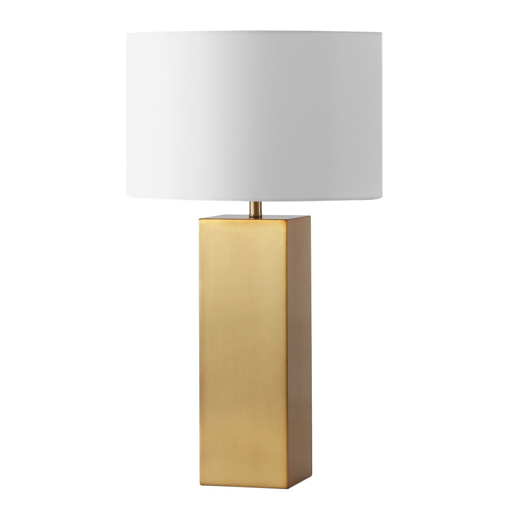 Safavieh HANK Modern Square Table Lamp in Polished Gold & White Linen Shade - Elegant Lighting for Any Room CTL1088A