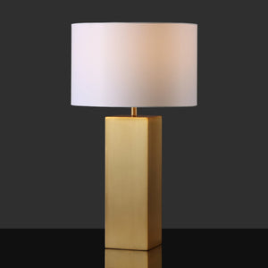 Safavieh HANK Modern Square Table Lamp in Polished Gold & White Linen Shade - Elegant Lighting for Any Room CTL1088A