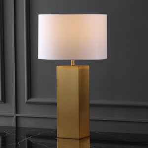 Safavieh HANK Modern Square Table Lamp in Polished Gold & White Linen Shade - Elegant Lighting for Any Room CTL1088A