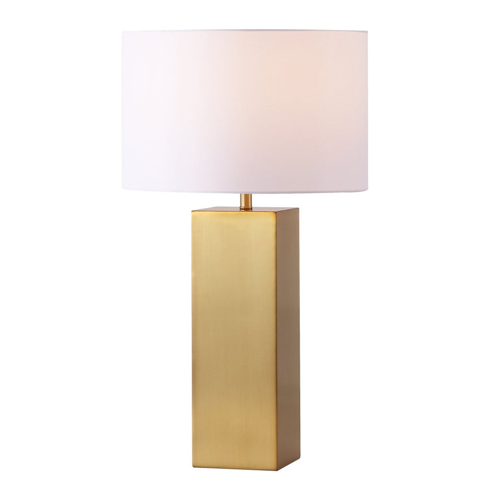 Safavieh HANK Modern Square Table Lamp in Polished Gold & White Linen Shade - Elegant Lighting for Any Room CTL1088A