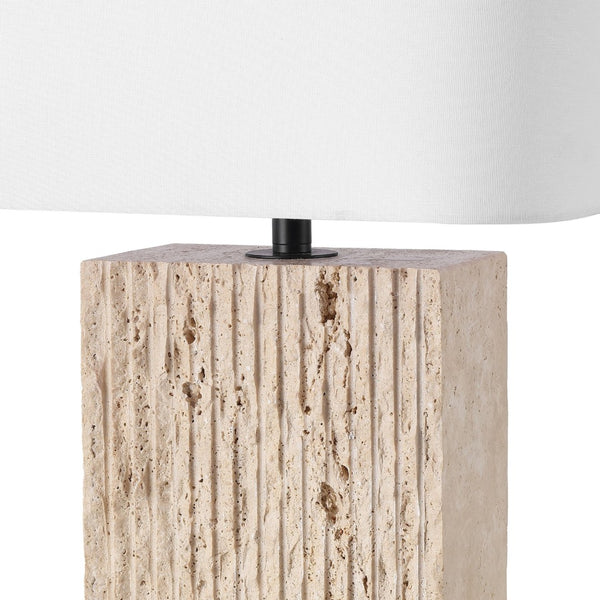 Safavieh HENRY Travertine Table Lamp - Natural Stone Elegance with Crisp White Shade for Stylish Lighting CTL1093A