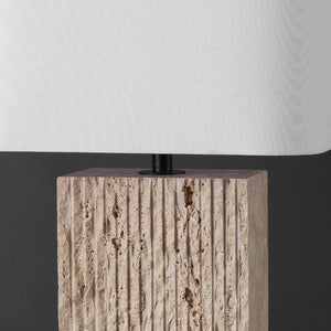 Safavieh HENRY Travertine Table Lamp - Natural Stone Elegance with Crisp White Shade for Stylish Lighting CTL1093A