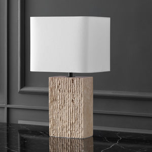 Safavieh HENRY Travertine Table Lamp - Natural Stone Elegance with Crisp White Shade for Stylish Lighting CTL1093A