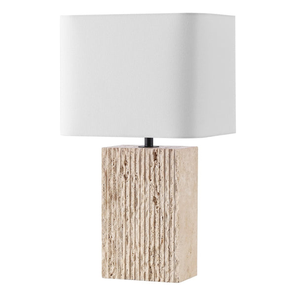 Safavieh HENRY Travertine Table Lamp - Natural Stone Elegance with Crisp White Shade for Stylish Lighting CTL1093A