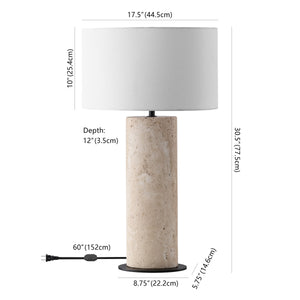 Safavieh Jillianna Round Travertine Table Lamp — Natural Stone Base, Iron Accents & White Shade For Warm Ambient Lighting And Timeless Modern Style CTL1095A