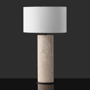Safavieh Jillianna Round Travertine Table Lamp — Natural Stone Base, Iron Accents & White Shade For Warm Ambient Lighting And Timeless Modern Style CTL1095A