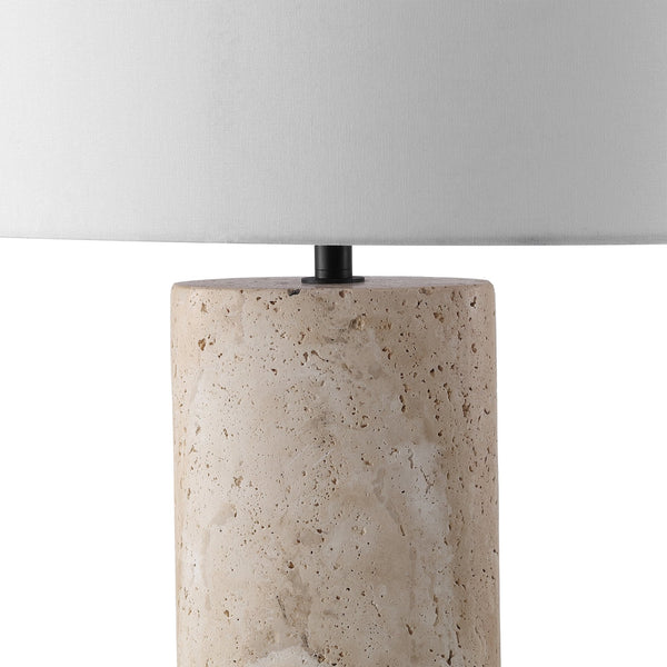 Safavieh Jillianna Round Travertine Table Lamp — Natural Stone Base, Iron Accents & White Shade For Warm Ambient Lighting And Timeless Modern Style CTL1095A