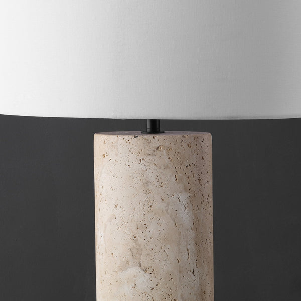 Safavieh Jillianna Round Travertine Table Lamp — Natural Stone Base, Iron Accents & White Shade For Warm Ambient Lighting And Timeless Modern Style CTL1095A