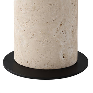 Safavieh Jillianna Round Travertine Table Lamp — Natural Stone Base, Iron Accents & White Shade For Warm Ambient Lighting And Timeless Modern Style CTL1095A