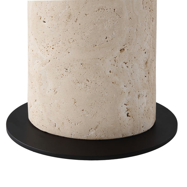 Safavieh Jillianna Round Travertine Table Lamp — Natural Stone Base, Iron Accents & White Shade For Warm Ambient Lighting And Timeless Modern Style CTL1095A