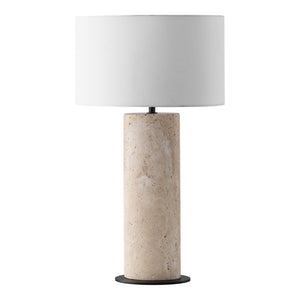 Safavieh Jillianna Round Travertine Table Lamp — Natural Stone Base, Iron Accents & White Shade For Warm Ambient Lighting And Timeless Modern Style CTL1095A