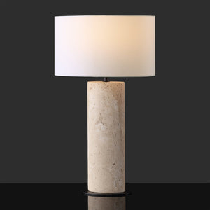 Safavieh Jillianna Round Travertine Table Lamp — Natural Stone Base, Iron Accents & White Shade For Warm Ambient Lighting And Timeless Modern Style CTL1095A