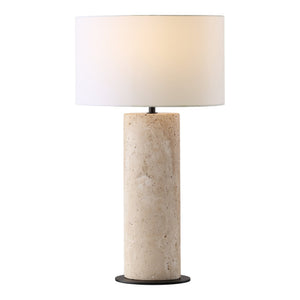 Safavieh Jillianna Round Travertine Table Lamp — Natural Stone Base, Iron Accents & White Shade For Warm Ambient Lighting And Timeless Modern Style CTL1095A