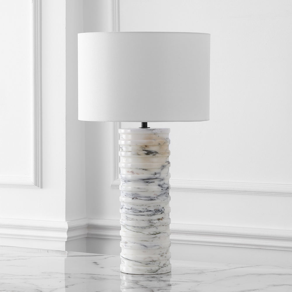 Safavieh Gizelle Round Marble Table Lamp - Elegant White & Grey Design For Stylish Home Illumination White ,Grey Marble ,Iron ,Shade Ctl1097a