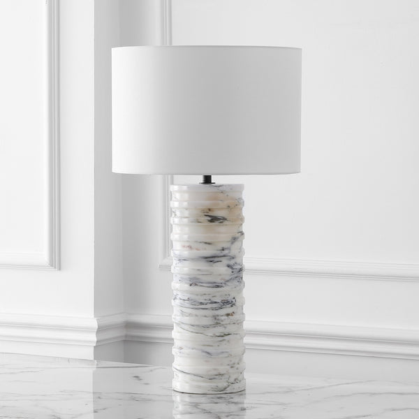 Safavieh Gizelle Round Marble Table Lamp - Elegant White & Grey Design For Stylish Home Illumination White ,Grey Marble ,Iron ,Shade Ctl1097a