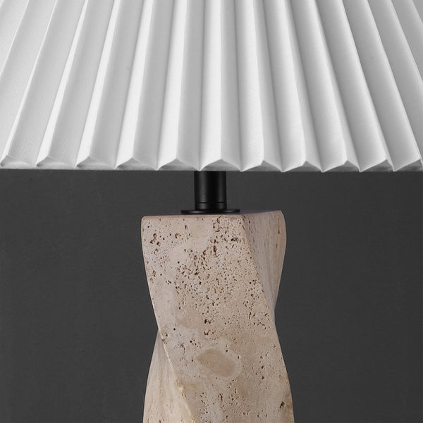 Safavieh MAYALENN Elegant Travertine Table Lamp – White Shade, Natural Stone Base for Timeless Ambiance CTL1098A