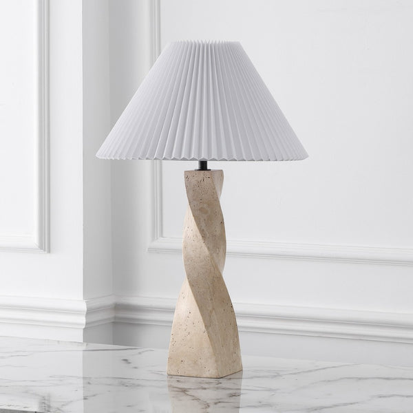 Safavieh MAYALENN Elegant Travertine Table Lamp – White Shade, Natural Stone Base for Timeless Ambiance CTL1098A