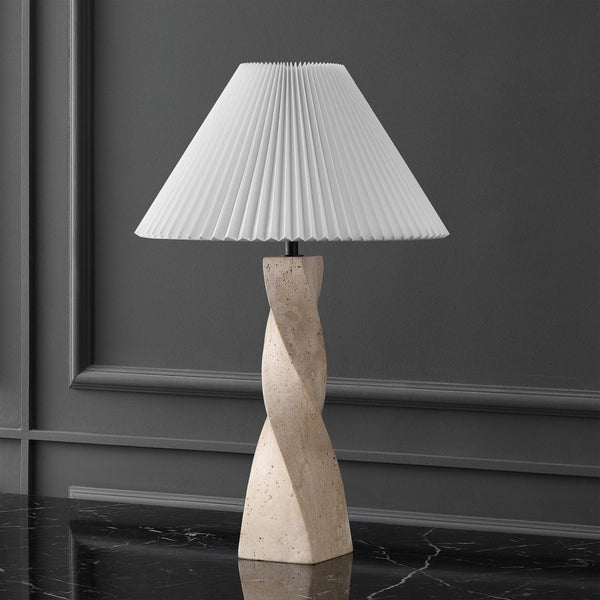 Safavieh MAYALENN Elegant Travertine Table Lamp – White Shade, Natural Stone Base for Timeless Ambiance CTL1098A