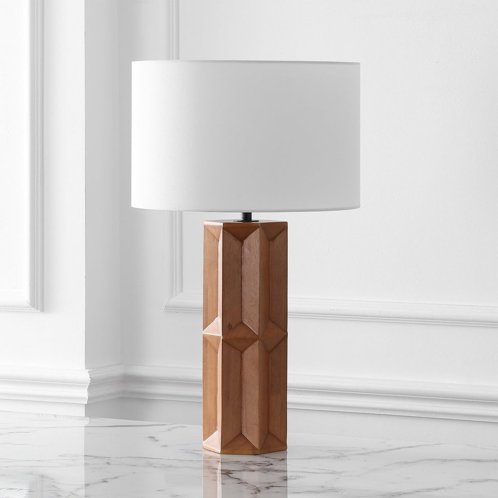 Safavieh Ferdinand Wood Table Lamp - Elegant Walnut & White Design For Cozy Ambiance In Any Room Walnut ,White Wood ,Iron ,Shade Ctl1099a