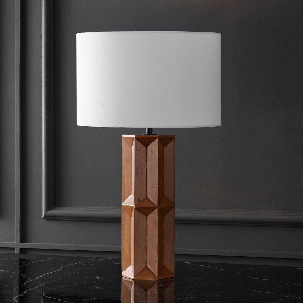 Safavieh Ferdinand Wood Table Lamp - Elegant Walnut & White Design For Cozy Ambiance In Any Room Walnut ,White Wood ,Iron ,Shade Ctl1099a