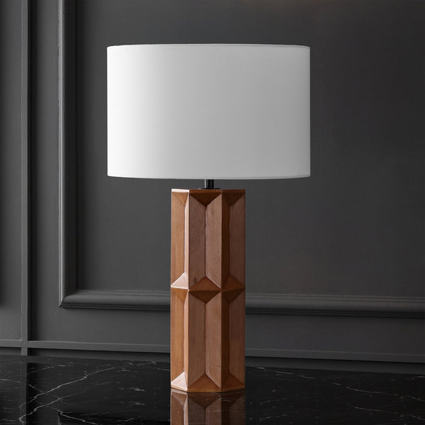 Safavieh Ferdinand Wood Table Lamp - Elegant Walnut & White Design For Cozy Ambiance In Any Room Walnut ,White Wood ,Iron ,Shade Ctl1099a