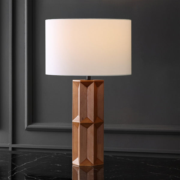 Safavieh Ferdinand Wood Table Lamp - Elegant Walnut & White Design For Cozy Ambiance In Any Room Walnut ,White Wood ,Iron ,Shade Ctl1099a