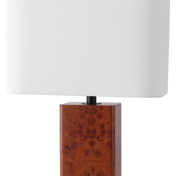Safavieh Elsee Burl Wood Table Lamp - Walnut Elegance With White Shade For Cozy Ambiance & Modern Decor Walnut Burl ,White Wood ,Iron ,Shade Ctl1100a