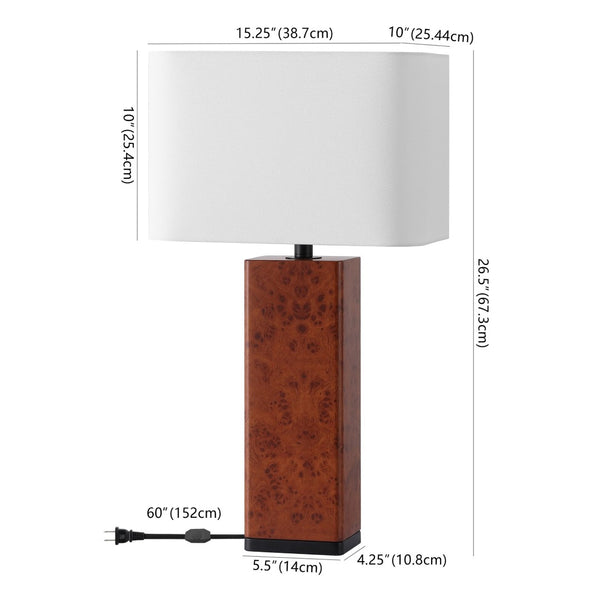 Safavieh ELSEE Burl Wood Table Lamp – Elegant Walnut Accent with Iron Base & White Shade for Modern Spaces CTL1100A