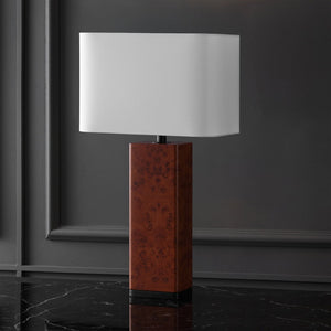 Safavieh Elsee Burl Wood Table Lamp - Walnut Elegance With White Shade For Cozy Ambiance & Modern Decor Walnut Burl ,White Wood ,Iron ,Shade Ctl1100a