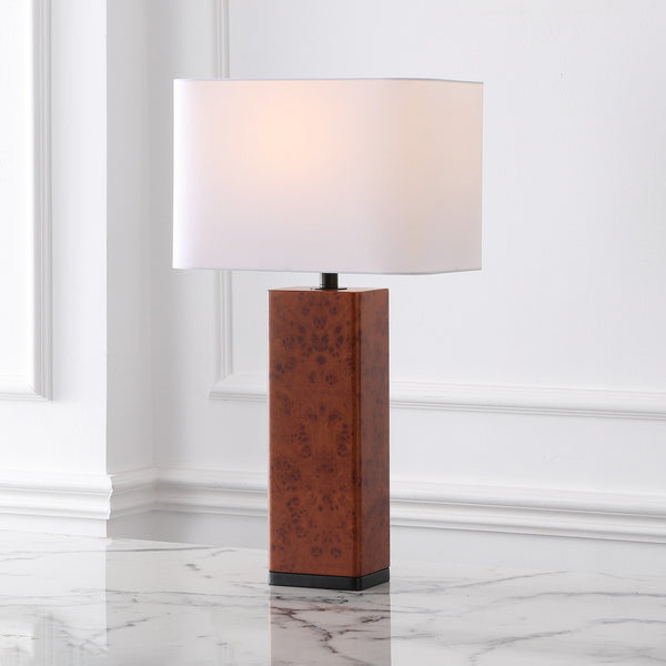 Safavieh Elsee Burl Wood Table Lamp - Walnut Elegance With White Shade For Cozy Ambiance & Modern Decor Walnut Burl ,White Wood ,Iron ,Shade Ctl1100a