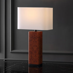 Safavieh Elsee Burl Wood Table Lamp - Walnut Elegance With White Shade For Cozy Ambiance & Modern Decor Walnut Burl ,White Wood ,Iron ,Shade Ctl1100a