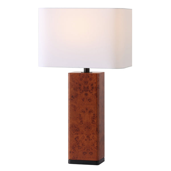 Safavieh Elsee Burl Wood Table Lamp - Walnut Elegance With White Shade For Cozy Ambiance & Modern Decor Walnut Burl ,White Wood ,Iron ,Shade Ctl1100a