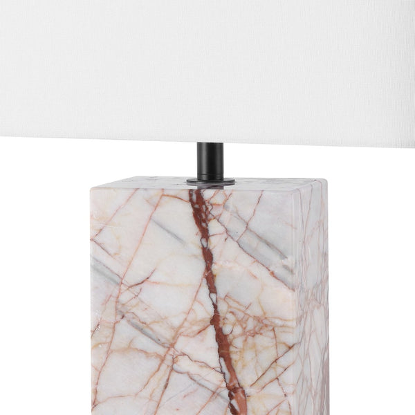 Safavieh CHRISETTE Marble Square Base Table Lamp - White & Red Accent for Modern Ambience & Style CTL1101A