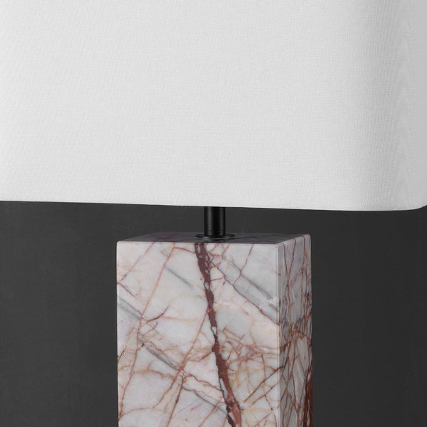 Safavieh CHRISETTE Marble Square Base Table Lamp - White & Red Accent for Modern Ambience & Style CTL1101A