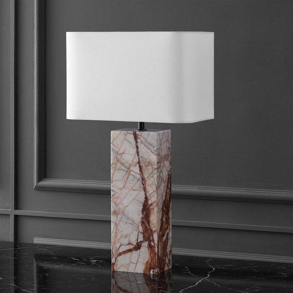 Safavieh CHRISETTE Marble Square Base Table Lamp - White & Red Accent for Modern Ambience & Style CTL1101A