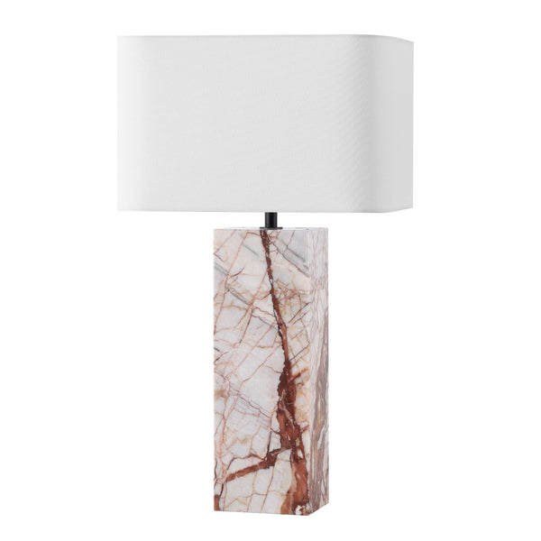 Safavieh CHRISETTE Marble Square Base Table Lamp - White & Red Accent for Modern Ambience & Style CTL1101A